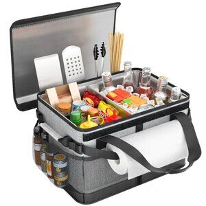 HULISEN Upgraded Grill Caddy with Lid – Large Capacity, Waterproof, Foldable BBQ